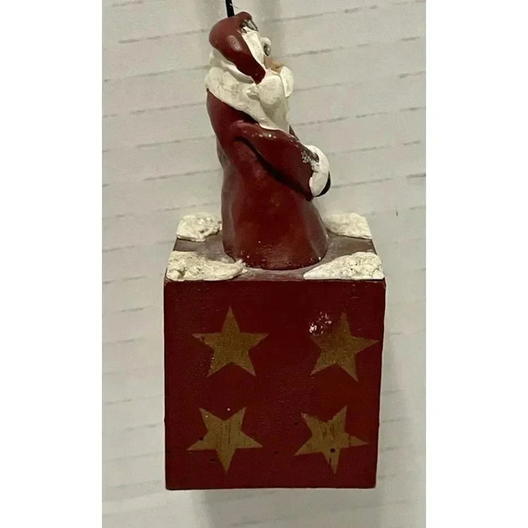 Vintage Santa Claus HO HO HO Toy Block Christmas Statue Ornament 3.25” High Snow - Picture 3 of 4